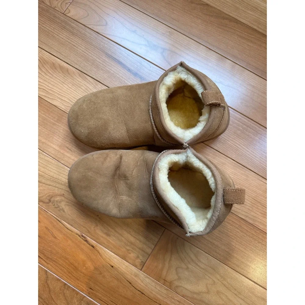 LL Bean Wicked Good Suede Shearling Bootie Slippers Tan Womens 8 515388 - Picture 6 of 6